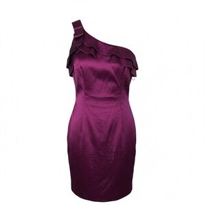 NV Espectrum Dress Womens 4 Purple‎ Plum One Shoulder Ruffle Cocktail Party